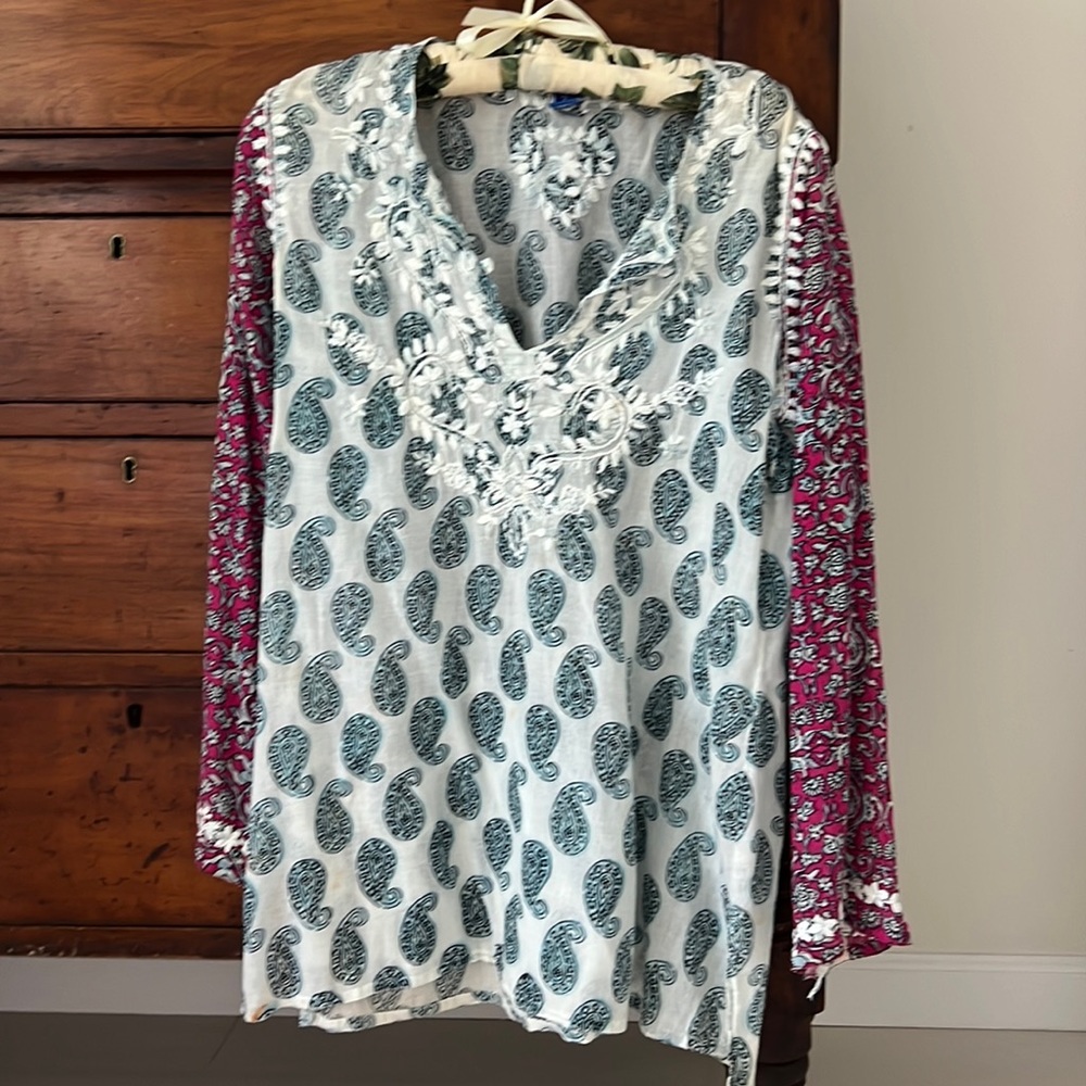 Indian inspired shirt with beautiful embroidery and mix-and-match fabrics